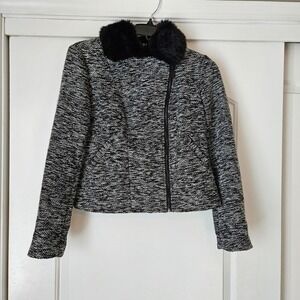 Vince Camuto Black & White Jacket Medium Faux Fur Penny Lane Asymmetrical Moto